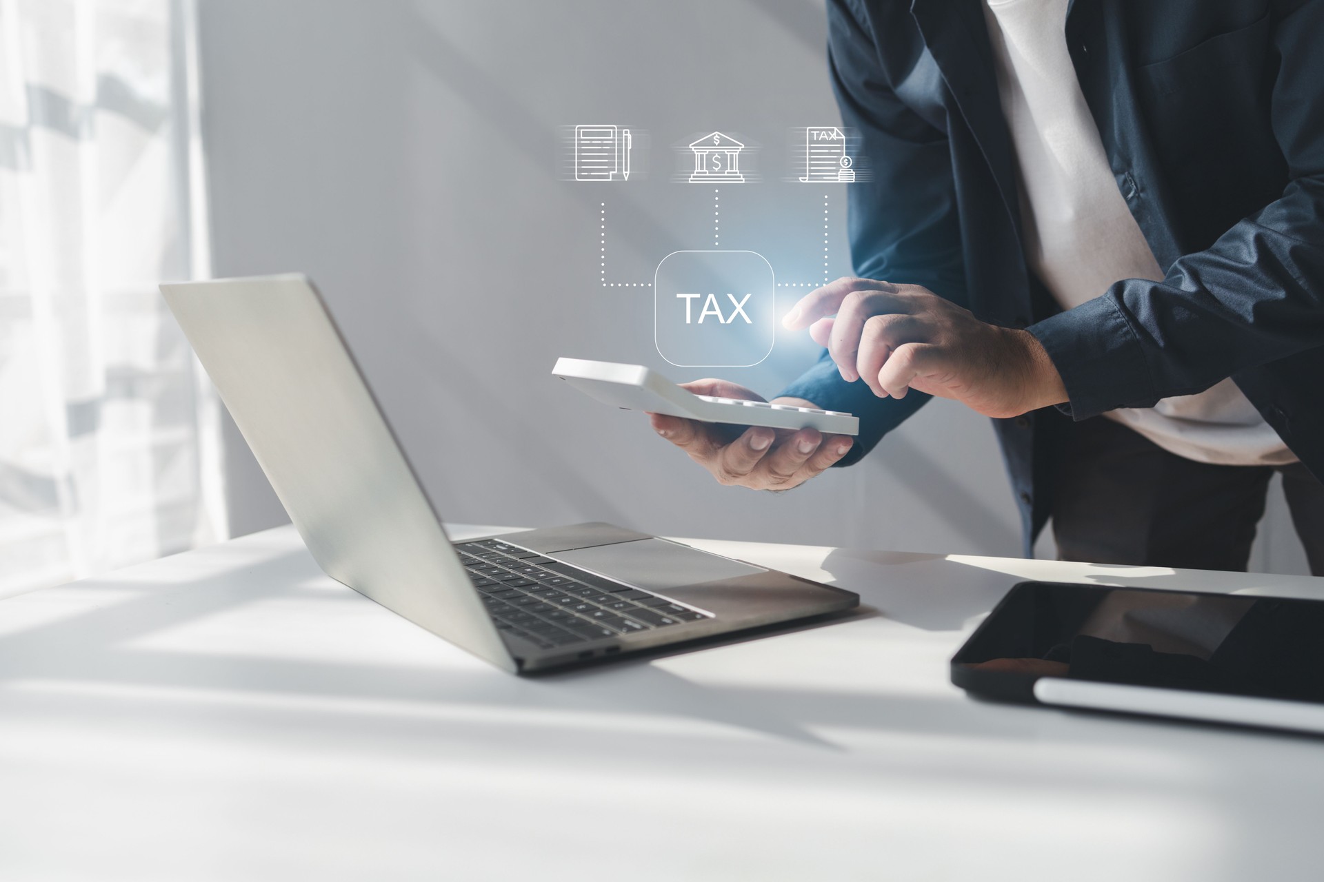 Tax management and planning concepts, annual tax payment planning, personal and corporate tax payments, planning and preparing deduction documents, reporting details of income and expenses.